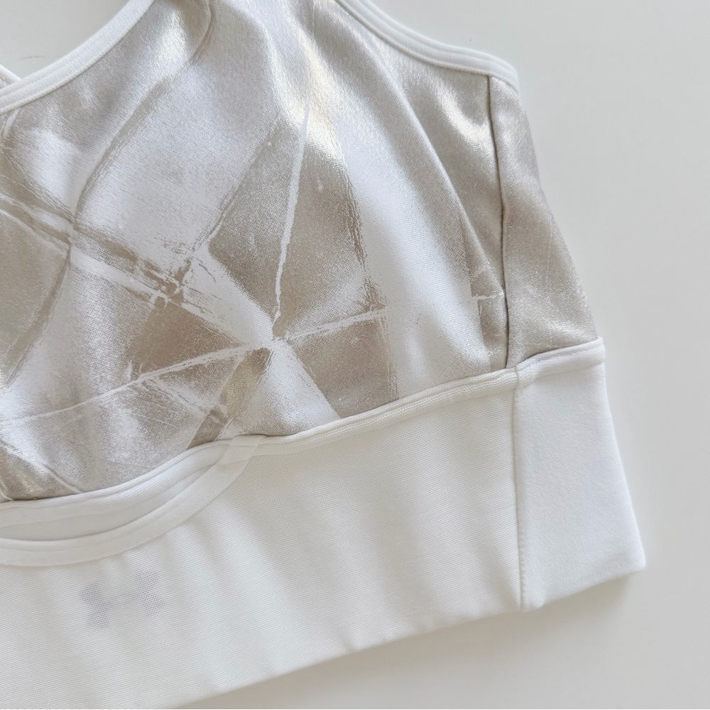 Under Armour White Silver Metallic Compression Sports Bra S/M - Picture 8 of 9